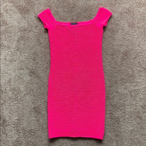 neon pink bodycon mini dress
